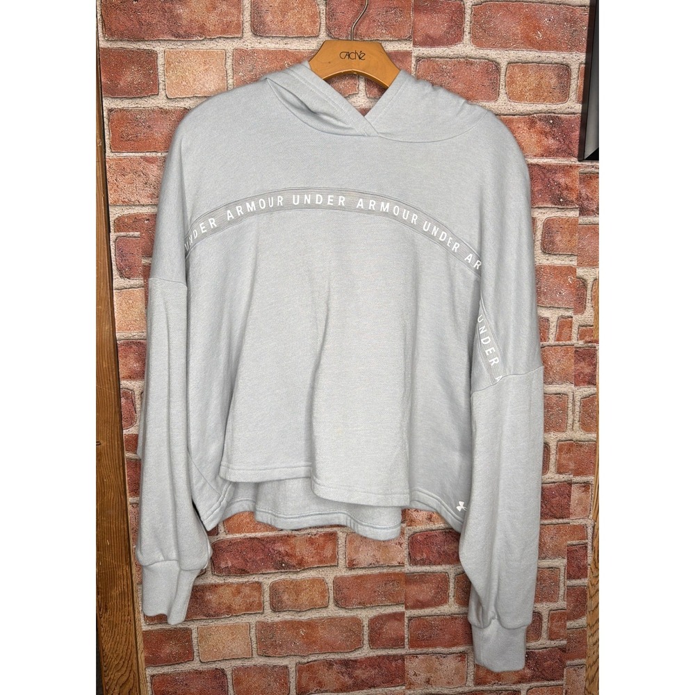 Under Armour Womens XL Cropped Hoodie Light Gray Branded Tape Logo Pullover